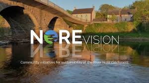 Nore Vision logo overlaid onto a picture of John's Bridge over the Nore River in Kilkenny City.