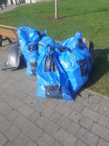 Clean-Up Laois litter bags full awaiting collection on The Green in Durrow.