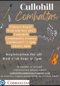 A poster for Cullohill Comholtas which commences on October 4th 2023