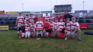 Our Lady's Meadow - Cumann na mBunscol Football Winners 2023 pictured in O'Moore Park Portlaoise with the cup.