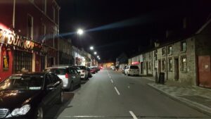 A night time view of Mary Street in Durrow.